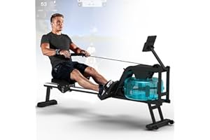DECORCN Rudergerät für Zuhause, Rudergerät Wasser mit Edelstahlschiene, Rudergerät mit Tabletständer, Wasserwiderstand und LCD Display Rudermaschine
