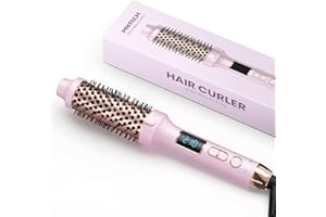 PRITECH Thermal Brush, 38MM Heated Hair Curling Brush Creates Blowout Look, Ionic Round Curling Iron Make Hair Smoother Get Natural Curls,5 Temp Setting, Dual Voltage Hot Styling Comb,UK Plug