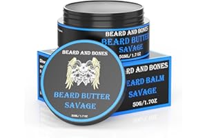 ﻿Beard and Bones - 50ml Beard Butter for Men | Shea Butter and Cocoa Butter | Creamy and Nourishing Beard Moisturiser | Choice of 2 Scents (Savage)