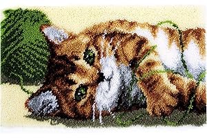 SKTWOE Katze DIY Knüpfen Set Teppich Selber Knüpfen Kreuzstich Set Knüpf-Sets Knüpfteppich Für Kinder Und Erwachsene Wohnzimmer Teppich Tapisserie Latch Hook Kit Geschenk Für Freund 52Cm X 38Cm