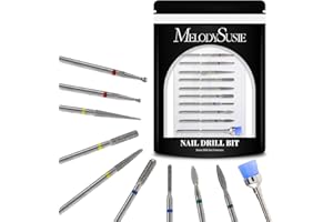 MELODYSUSIE Nail Drill Bits Set Diamond Metal Professional 3/32 Inches, for Acrylic Nails and Electric Nail Files Drill Machine Manicure Pedicure Home Salon Use, 10pcs (Sliver)