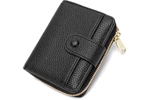 CHAOFANXI Small Purses for Women, Card Holder Ladies Wallets, Bifold Leather Card Wallet Organizer, RFID Blocking Wallet for Women with Zipper Coin Pocket with Multiple Card Slots, Black