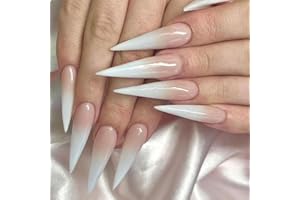 GlamRays Long Stiletto Press on Nails Extra Long False Nails French Tip Glue Nail Gradient Acrylic Nails Pink To White Press Ons Dot 24 Pieces