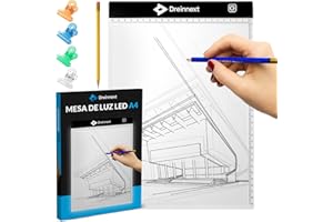 Dreinnext® Mesa de Luz LED A4 | Tablero de Dibujo con Brillo Ajustable | Pizarra de Luz Ultrafina Portátil para Calcar, Bocetos, Pintura de Diamantes y Tatuajes | Cable USB C Incluido