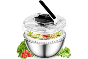 CARASTEK Centrifugador de Ensalada de Acero Inoxidable 4,5L Escurridor Ensalada Escurridor Lechuga Grande Centrifugadora De Verduras con base de Silicona Antideslizante para Lavar Frutas, Centrifugar Pastas