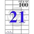VCR A4 Size White Self Adhesive Label/Sticker for Printer (Inject/Copier/Laser) - Matte - 21 Sticker Per Sheet - 100 Sheets Pack