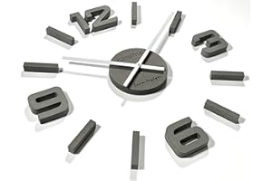 FLEXISTYLE Zegar ścienny 3D "zrób to sam" duży zegar ścienny 50-75 cm (grubość 19 mm!) 3D zegar ścienny nowoczesny design EKO zegar ścienny tatuaż ścienny dekoracja zegary do biura szary