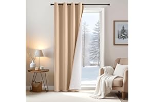 EMEMA Rideaux Thermique Tsolants et Anti-Froid Rideau Coupe-Vent Double épaisseur Occultant 1 Pièce Gris 132 x 225 cm Salons Les Chambres et Les Beige