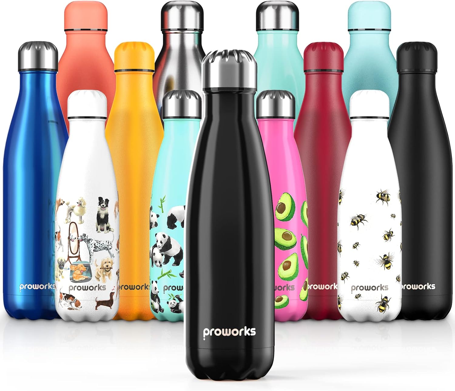 Proworks Performance Stainless Steel Sports Water Bottle | Double Insulated Vacuum Flask for 12 Hours Hot & 24 Hours Cold Drinks - Great for Home, Work, Gym & Travel - 1 Litre - BPA Free – Black