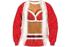 BOVOSHA Weihnachtspullover Damen Lustige 3D Muskel Langarm Weihnachten Sweatshirts Herren Xmas hässliches Pullover