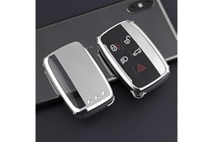 CAR PASSION Cover Guscio Chiave TPU Lucida Compatibile Con Land Rover Discovery 4 Ranger Rover Sport Evoque Jaguar XE XF XJ F-Pace F-Type Silicone Custodia Protezione Telecomando Auto (Argento)