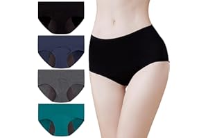 Momoshe Culotte Menstruelle Femme Lot de 4 Périodique Slip Absorbante Coton Flux Abondant Regle Incontinence Anti Fuite Noir Gris Foncé Marine Emeraude M