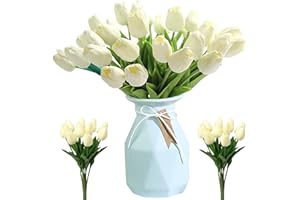 MAIBAOTEMBT Tulipani Artificiali, 12 Pezzi Fiori Finti di Tulipani, Artificiale Tulipani in Lattice, Artificiali Tulipani con Foglie, for Matrimonio, Festa, Composizioni Floreali, Bouquet da Sposa (Beige)