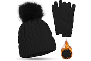 HiFEN® Women Insulated Fur Lined Layered Hats and Gloves Set For Cold Weather Make You Warm In Winter