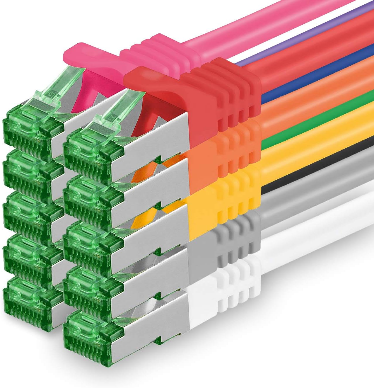 Cat7 Cable de Red Ethernet LAN 2m - 10 colores - 10 piezas - Sftp Pimf Lszh - 10 GB s RJ45 Connectores Cat6a compatible con Cat5 Cat6 Cat7a Cat8