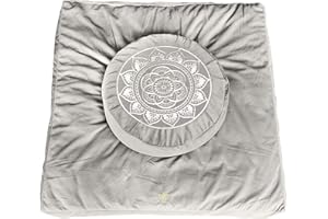 Florensi Meditation Cushion & Mat Bundle – Meditation & Yoga Pillow Set for Women & Men – Velvet Washable Cover – Buckwheat Round Floor Seat & Bench – Cotton Zabuton Square Floor - Zafu