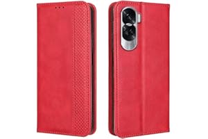 EASSGU Funda para Honor 90 Lite 5G (6.7" Inches) Carcasa con Interruptor Magnético de Cuero PU Flip Folio, [3 Ranuras para Tarjetas] [1 Wallet] Case - Rojo