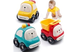 MOONTOY Bébé Voiture Jouets pour Enfant de 1 2 3 Ans, 3 Pièces Push et Aller Ensemble de Véhicules Jouets Cadeaux pour Garcon 10 12 18 36 Mois, Camion Jeux Éducatifs Cadeau Bebe 1-3 Ans