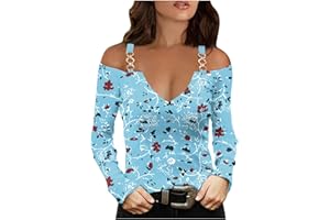 Masrin Trendige Oberteile Damen Sexy Schulterfreie Bluse Trägerloses V-Ausschnitt Langarmshirt Leopard Brief Motiv Tunika Kettenträgern Oberteile Longsleeve Regular Fit Pullover Shirt Y2k Streetwear