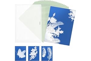 TINOALY Kit de 24 hojas de papel de impresión solar, papel cianotipo de 5.8 x 4.1 pulgadas con carpeta transparente, papel de impresión solar de alta sensibilidad para niños y adultos, proyectos de