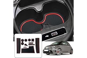 Ruiya Car Rubber Mats Compatible with Fiat 500 Abarth 595 2017-2020, Abarth 595 Door Slot Mat Car Armrest Drink Holder Pads Centre Console Non-Slip Mats Interior Accessories Rubber Mats