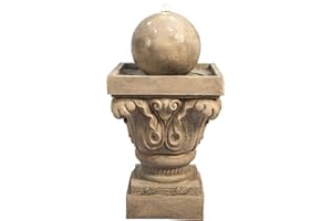 PEAKTOP Teamson Home Garden Wasserspiel mit Lichtern, Outdoor-Kugel, traditioneller Wasserbrunnen und Pumpe, Indoor-Kaskaden-Zen-Wasserfall-Ornament, Terrassendekoration, Braun, 38.0x38.0x70.5