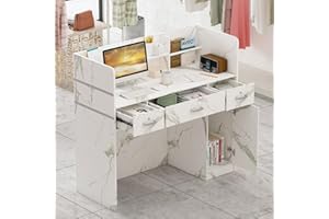 DEZAGCE Comptoir de réception avec 3 tiroirs, comptoir d'accueil avec décor marbre, Meuble de réception, pour la Maison, Le Bureau, Le Salon，‎47 x 120 x 110 cm