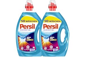 ‎PERSIL Persil Color Kraft-Gel, 100 (2 x 50 Waschladungen), Colorwaschmittel mit Tiefenrein-Plus Technologie bekämpft hartnäckigste Flecken, Flüssigwaschmittel für leuchtende Farben