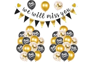 GAROMIA Abschiedsparty Deko We Will Miss You Deko Good Luck Luftballons Dreieck Flagge Banne Ruhestand Deko Wir Werden Dich Vermissen Deko für Absolvent Ruhestandsfeier-SchwarzesGold