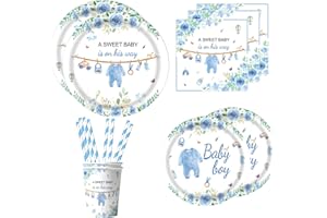 ASSUGO Babyparty deko Junge partygeschirr Set,60 stüke its a Boy deko pappgeschirr Set, Enthält servietten babyparty pappteller blau,Beche,Strohhalme,für Jahrestag, Babyparty,Kindertaufen