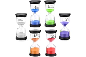 HQCM Reloj de Arena, Coloridos Relojes de Arena, Set de 1/3/5/10/15/30 Minutos, Temporizador de Cristal para niños, Cepillado de Dientes, Escuela, guardería, Aula, Oficina, Tea Time – 6 Unidades