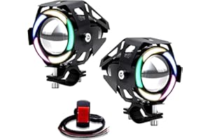 NWPangu 2pcs Motorcycle Headlamps, U7 LED Driving Fog Lights IP67 Waterproof Spotlights with Colorful Angel Eye Ring for Motorcycle ATV Street Bike Truck Boat (Included Switch)