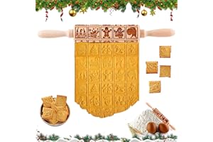 WELLXUNK Mattarello di Natale in Legno, 35 x 4.5cm Goffratura Mattarello, mattarello Inciso, 3D Rolling Pin, mattarello Decorativo per Biscotti per DIY Biscotti Impasto Pizza