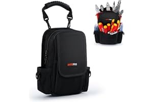 WISEPRO Electrician Tool Pouch, 600D Heavy-Duty Tool Belt Pouch with PVC Handle | Anti-slip Leather Bottom | Tool Bag for DIY Technician Carpenters
