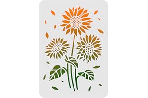 FINGERINSPIRE - Plantilla de plantilla de tres girasoles (29,7 x 21 cm), diseño de flores de plástico, plantillas de pintura, rectángulo, plantillas reutilizables para pintura y proyectos de bricolaje