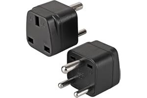 2-Pack UK to India Plug Adapters, TENINYU India Power Converter Grounded Universal Travel Adapter 3 Pin India International Type D Plug (Black)