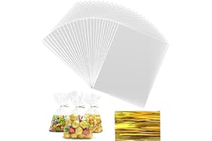 Anstore 200 sztuk przezroczystych torebek celofanowych, 15 x 20 cm, przezroczyste torebki na słodycze, małe torebki do napełniania, torebki celofanowe, torebki na ciasteczka ze skręcanymi krawatami