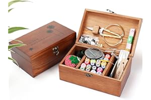 MKNZOME Scatola da Cucito in Legno - Premium Cestino da Cucito Vintage con Accessori da Cucito Completi, Portatile Valigetta Sarta per Principianti, Casa e Emergenza Uso#4