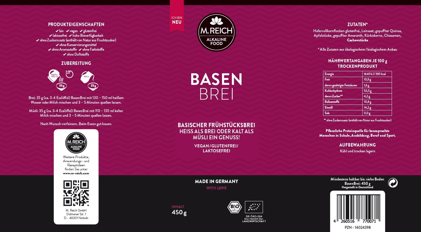 M Reich Basenbrei Basisches Bio Musli 450g Porridge Ohne Zucker Made In Germany Fruhstucksbrei Glutenfrei Vegan Life Is Vegan De