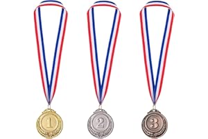 Médailles pour Enfants,Medaille Enfant,Médaille Olympique,Enfants Médailles,Fontee Médailles,Médailles du Gagnant,Médailles de Vainqueur avec Rubans,Médaille D'or, D'argent et de Bronze,3 Pièces