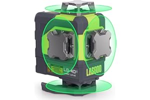 Livella laser autolivellante LasGoo 4x360°, 16 linee laser verdi, per edilizia e decorazione, con 2 batterie ricaricabili agli ioni di litio e supporto magnetico, modello LG-4Ds