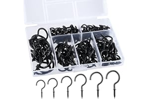 ASTARON 130 szt. metalowe haki sufitowe nikiel płytka wkręcane haki na kubek haki do zawieszania roślin kubki wiele rozmiarów, czarny