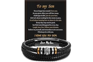 LAXPICOL Gift To My Son/Grandson/Husband mens bracelets,Mens leather bracelet boys bracelets With Stainless Steel Magnetic Clasp,Braided Leather Bracelet Birthday Gift For Men
