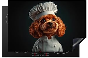 KitchenYeah© Protège Plaque Induction 77x51 cm Deco Cuisine Accessoire Pratique Protection De Vitroceramique Kitchen Gadget Marron - Cuisinier - Chien