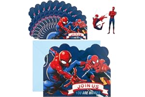WIRHAUT 20Pcs Party Invitations Kids Spider Birthday Party Invitations, Party Invites Boys Girls Children with Envelopes, Double Sided Hero Theme Invite Cards for Birthday Baby Shower Party