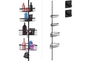 Teleskopowa Półka Pod Prysznic Smartpeas - Prysznic Szelf Do Kąpieli Z Prysznicem 4 Kosze - Regulowany Rozmiar Od 76 Do 280 Cm - Gumowane Końce - Stal Powlekana Proszkiem O Czarnym Wyglądzie