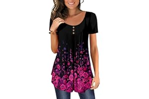 CHICZONE Women's Tops Shirts Round Neck Button up Ladies Tunic Pleated Blouse Loose Fitted