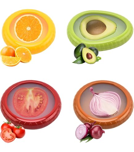 4 Boîtes De Conservation En Silicone Pour Fruits Et Légumes - Hermétiques, Réutilisables - Couleurs Vert, Marron, Rouge, Jaune