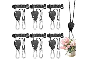 PRZRAO 6 Stück 5m Seilratsche mit Haken, 1/8 Zoll Ratchet Hanger, Einstellbare Seil Ratsche, 150lb Duty Heavy Rope Seil Ratsche, Aufhänger Rope Ratchet, Schnalle Seilratsche für Zelt Camping, Pflanzen