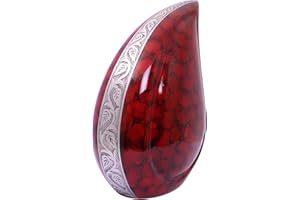 URNSWITHLOVE Cremation Urn for Ashes, Aluminium Teardrop Memorial Urn For Adult (Red Cloud)